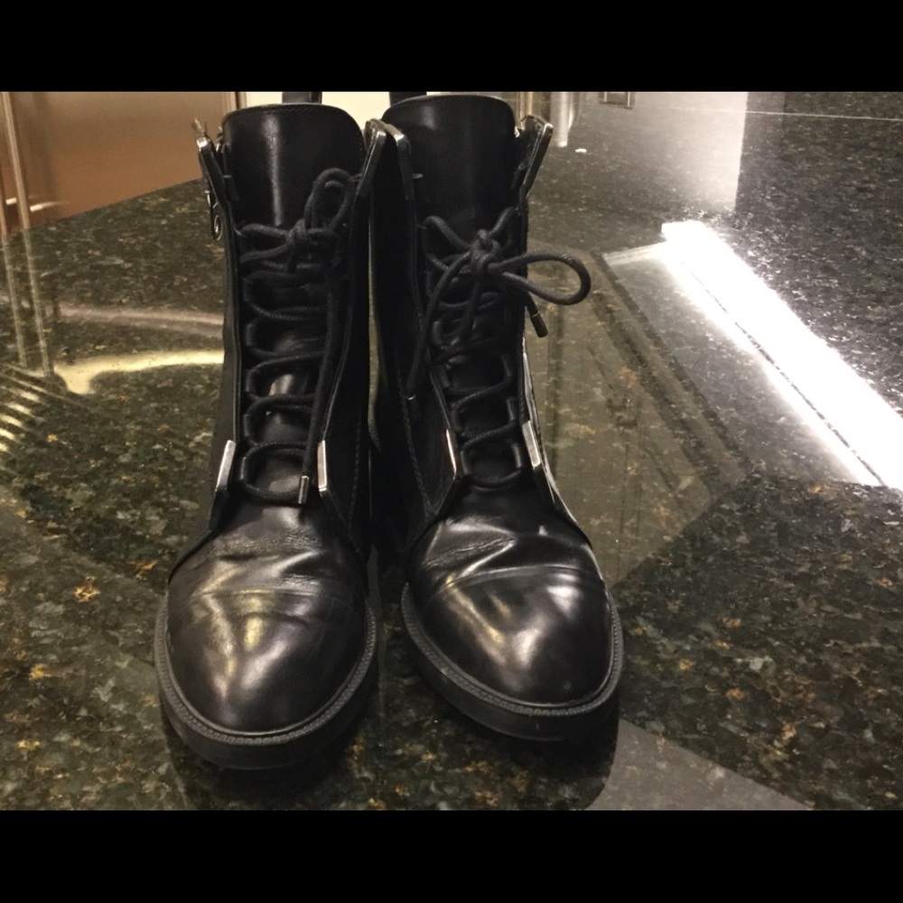 Zara Combat Boots Black Leather Size 6.5 US